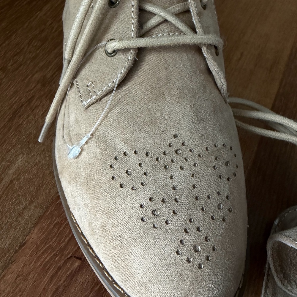 Women's Beige Suede Lace-Up Ankle Boots - Picture 3 of 7